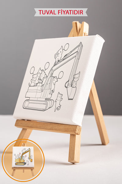 Sevimli İşmakinası Kepçe Ön Çizimli Boyama Tuvali 9106