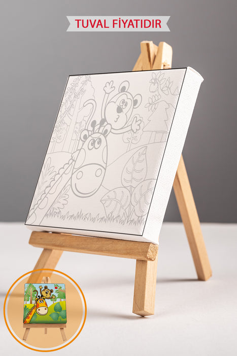 Sevimli Zürafa ve Maymun Ön Çizimli Boyama Tuvali 9018