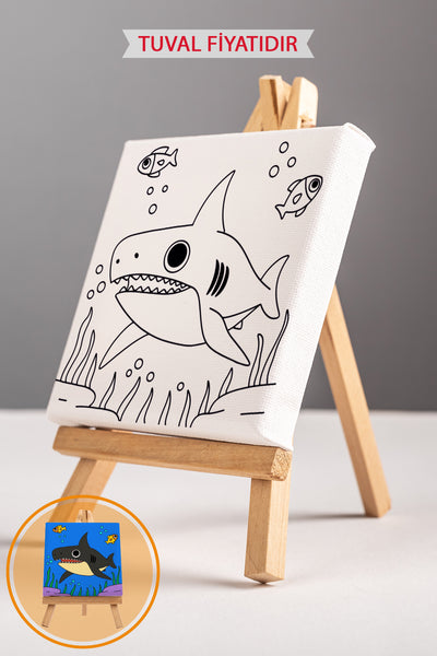 Sevimli Köpek Balığı Ön Çizimli Boyama Tuvali 9091