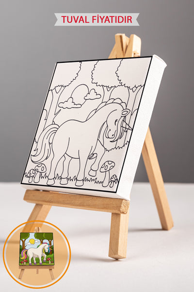 Sevimli Unicorn Ön Çizimli Boyama Tuvali 9215