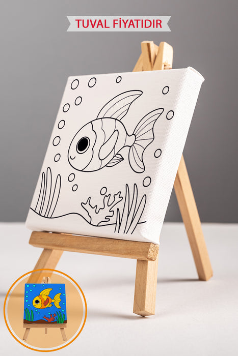 Sevimli Renkli Balık Ön Çizimli Boyama Tuvali 9090