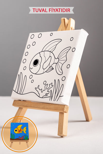 Sevimli Renkli Balık Ön Çizimli Boyama Tuvali 9090