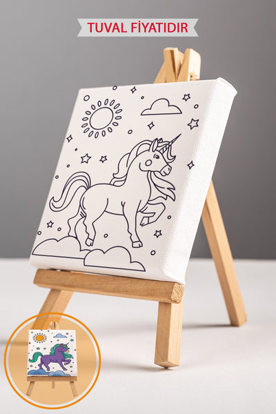 Sevimli Unicorn Ön Çizimli Boyama Tuvali 9160