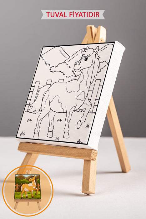 Sevimli At Ön Çizimli Boyama Tuvali 9162