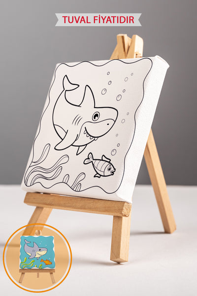 Sevimli Köpek Balığı Ön Çizimli Boyama Tuvali 9181