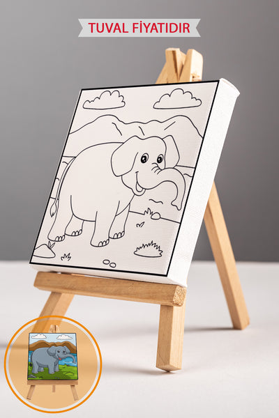 Sevimli Fil Ön Çizimli Boyama Tuvali 9117