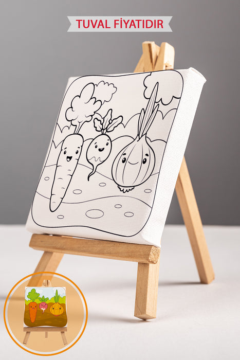 Sevimli Sebzeler Ön Çizimli Boyama Tuvali 9058