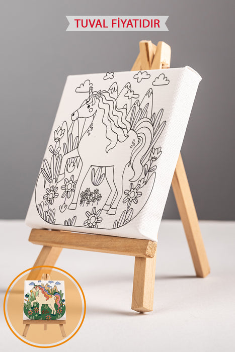 Sevimli Unicorn Ön Çizimli Boyama Tuvali 9159