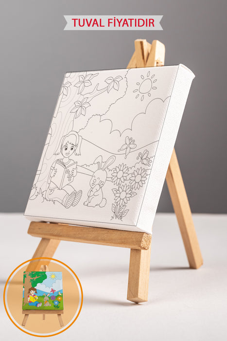 Kitap Okuyan Sevimli Kız Ön Çizimli Boyama Tuvali 9080