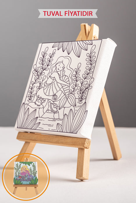 Sevimli Deniz Kızı Ön Çizimli Boyama Tuvali 9151