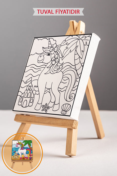 Sevimli Unicorn Ön Çizimli Boyama Tuvali 9212