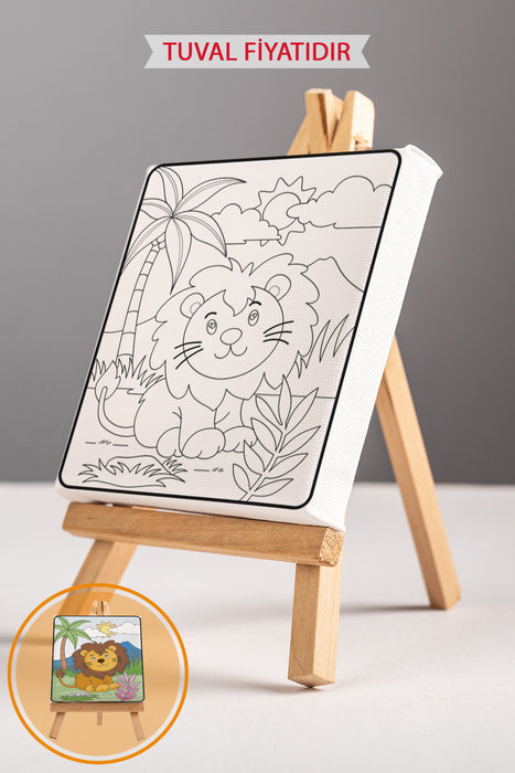 Sevimli Aslan ve Köpek Ön Çizimli Boyama Tuvali 9176