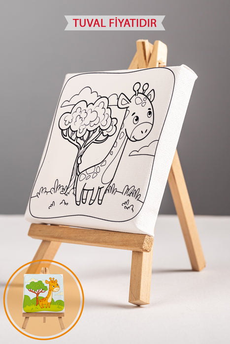 Sevimli Zürafa Ön Çizimli Boyama Tuvali 9048