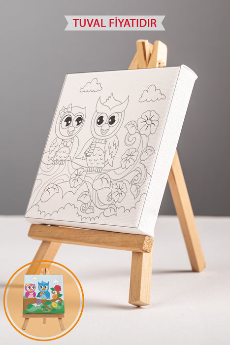 Sevimli Baykuşlar Ön Çizimli Boyama Tuvali 9086