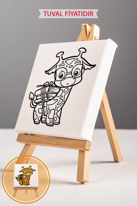 Sevimli Öğrenci Zürafa Ön Çizimli Boyama Tuvali 9035