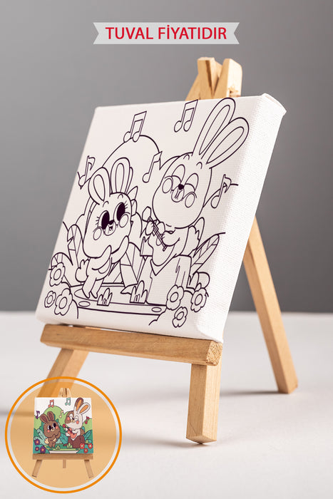 Sevimli Tavşanlar Ön Çizimli Boyama Tuvali 9131