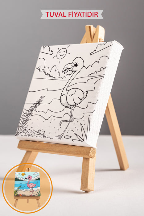 Sevimli Pembe Flamingo Ön Çizimli Boyama Tuvali 9092