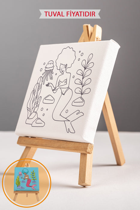 Sevimli Deniz Kızı Ön Çizimli Boyama Tuvali 9147