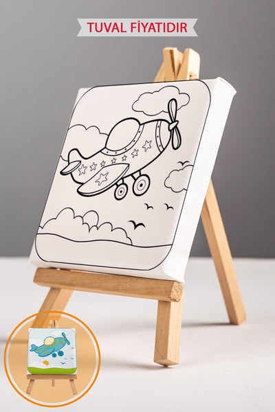 Sevimli Uçak Ön Çizimli Boyama Tuvali 9055