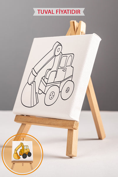 Sevimli Ekskavatör Kepçe Ön Çizimli Boyama Tuvali 9203