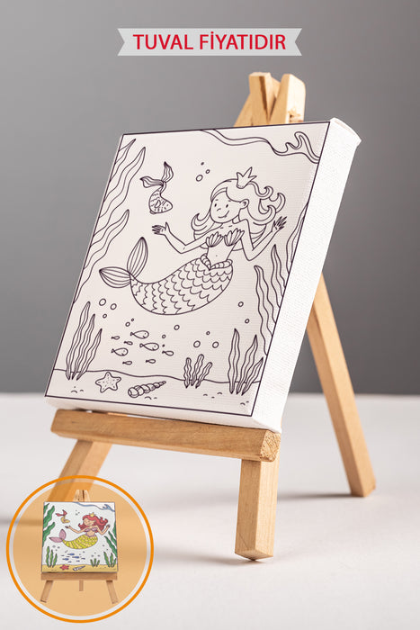 Sevimli Deniz Kızı Ön Çizimli Boyama Tuvali 9148