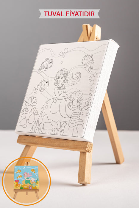Sevimli Denizkızı ve Balıklar Ön Çizimli Boyama Tuvali 9084