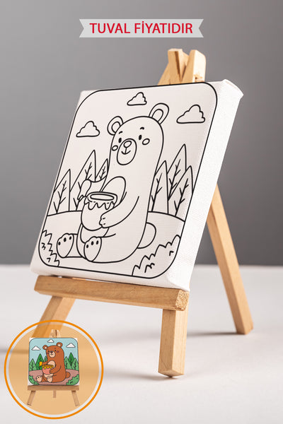 Bal Yiyen Sevimli Ayı Ön Çizimli Boyama Tuvali 9027