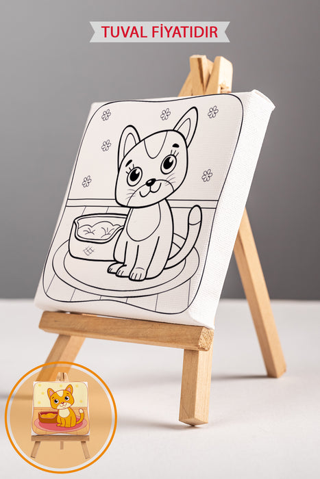 Sevimli Kedi Ön Çizimli Boyama Tuvali 9043