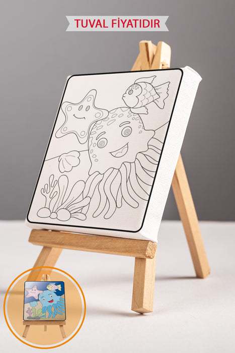 Sevimli Denizaltı Canlıları Ön Çizimli Boyama Tuvali 9174