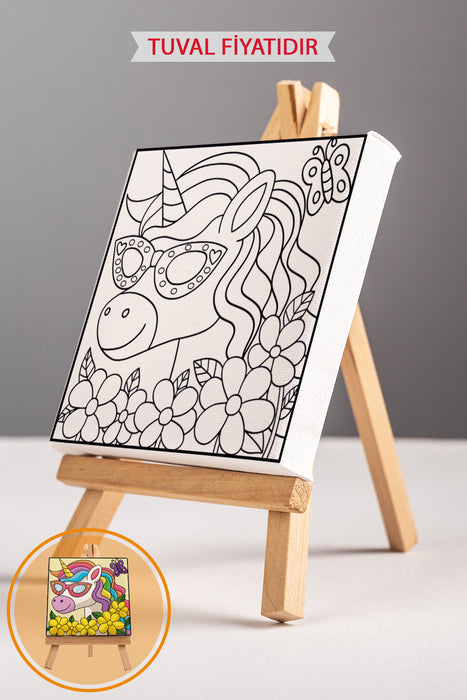 Sevimli Unicorn Ön Çizimli Boyama Tuvali 9221