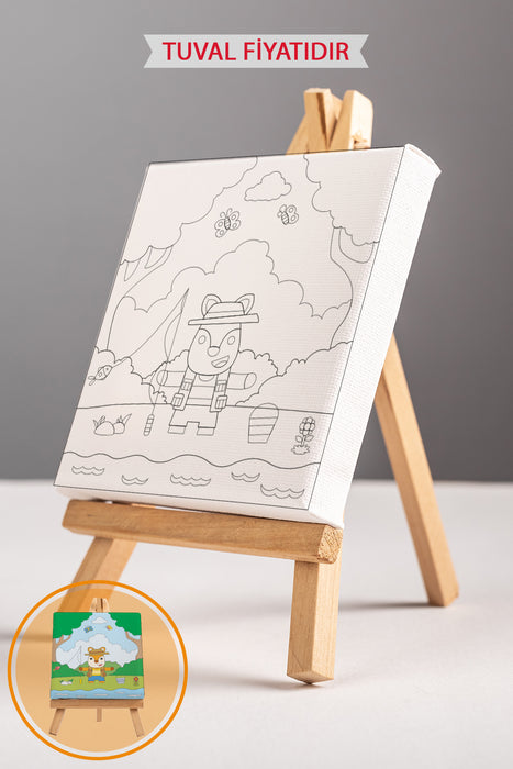 Balık Tutan Sevimli Tilki Ön Çizimli Boyama Tuvali 9108