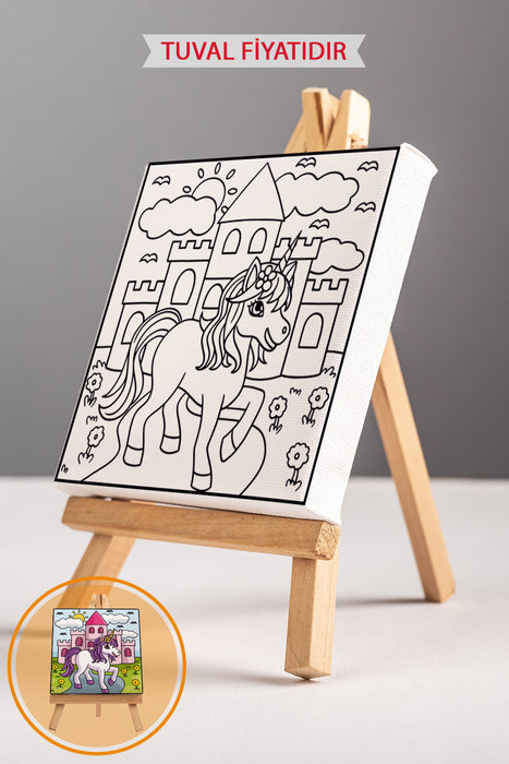Sevimli Unicorn Ön Çizimli Boyama Tuvali 9220