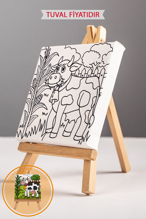 Sevimli İnek Ön Çizimli Boyama Tuvali 9104