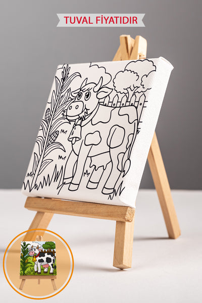 Sevimli İnek Ön Çizimli Boyama Tuvali 9104