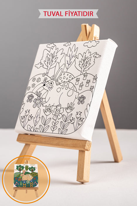 Sevimli Tavşan Ön Çizimli Boyama Tuvali 9133