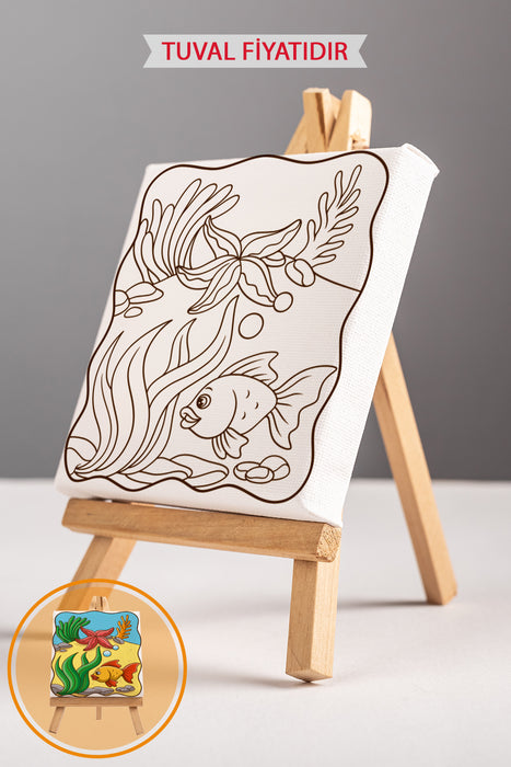 Sevimli Denizaltı Manzarası Ön Çizimli Boyama Tuvali 9014