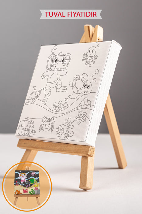 Sevimli Denizaltı Manzarası Ön Çizimli Boyama Tuvali 9076