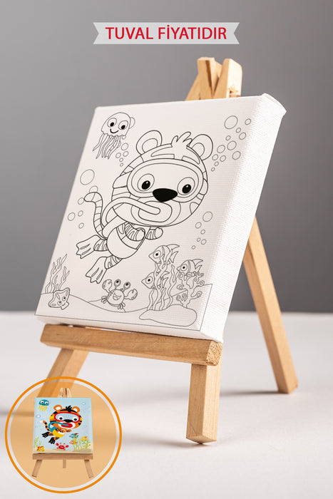 Sevimli Kaplan ve Denizaltı Ön Çizimli Boyama Tuvali 9069