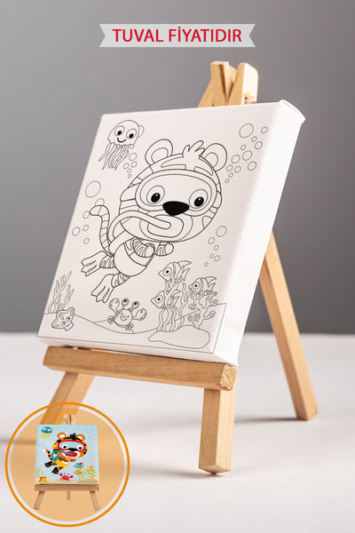 Sevimli Kaplan ve Denizaltı Ön Çizimli Boyama Tuvali 9069