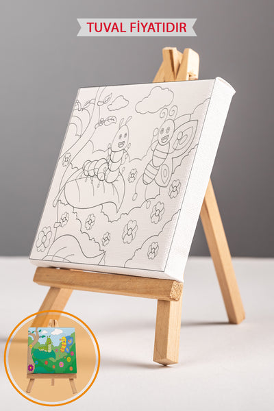 Sevimli Tırtıl ve Kelebek Ön Çizimli Boyama Tuvali 9087