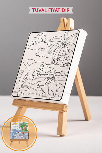 Sevimli Yunus Balıkları Ön Çizimli Boyama Tuvali 9115