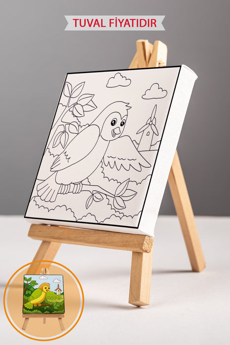 Sevimli Renkli Kuş Ön Çizimli Boyama Tuvali 9004
