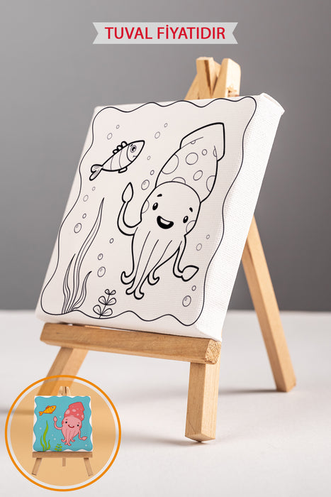 Sevimli Denizaltı Canlıları Ön Çizimli Boyama Tuvali 9182