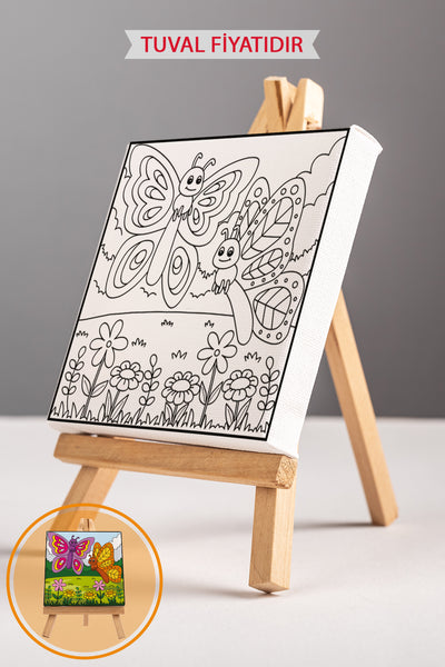 Sevimli Kelebekler Ön Çizimli Boyama Tuvali 9210