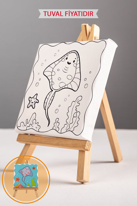 Sevimli Denizaltı Canlıları Ön Çizimli Boyama Tuvali 9179