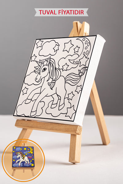 Sevimli Unicorn Ön Çizimli Boyama Tuvali 9222