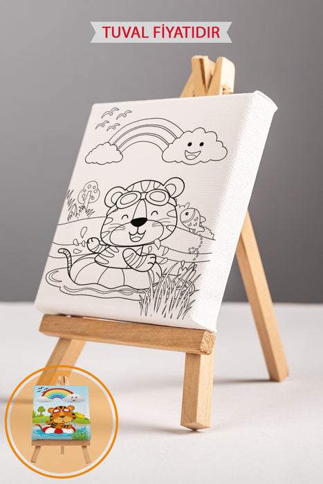 Tatildeki Sevimli Kaplan Ön Çizimli Boyama Tuvali 9012