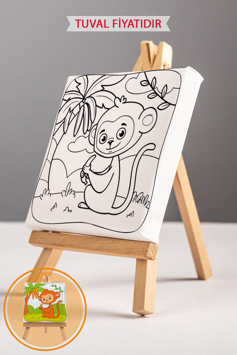 Sevimli Maymun Ön Çizimli Boyama Tuvali 9051