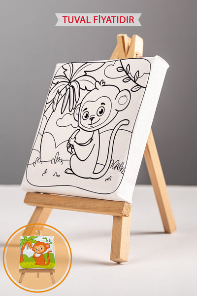 Sevimli Maymun Ön Çizimli Boyama Tuvali 9051