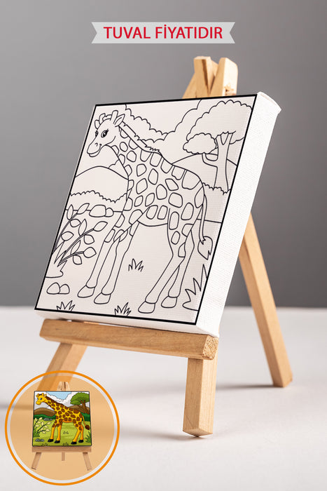 Sevimli Zürafa Ön Çizimli Boyama Tuvali 9126